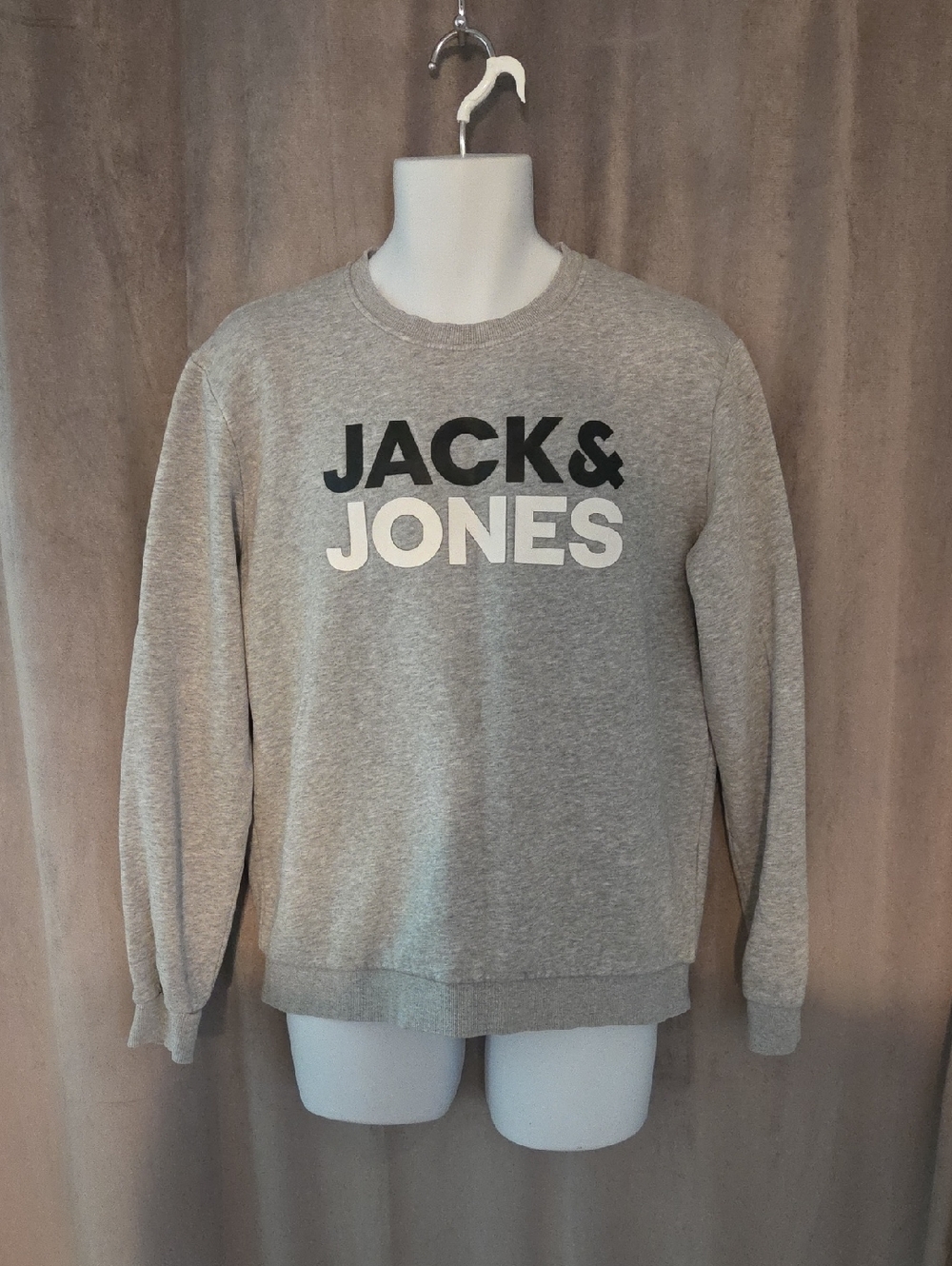Jack & Jones Mens Large Light Gray Crewneck Sweatshirt with Bold Logo